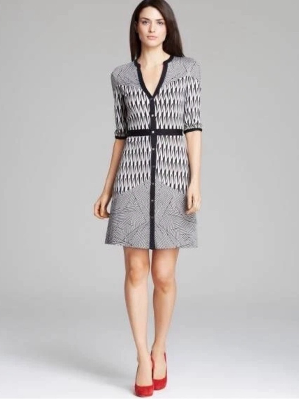Diane von Furstenberg Fiona Black & White Patterned Button-Front Dress